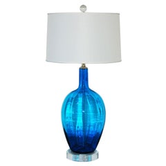 Vintage Hand Blown Glass Lamp in Royal Blue