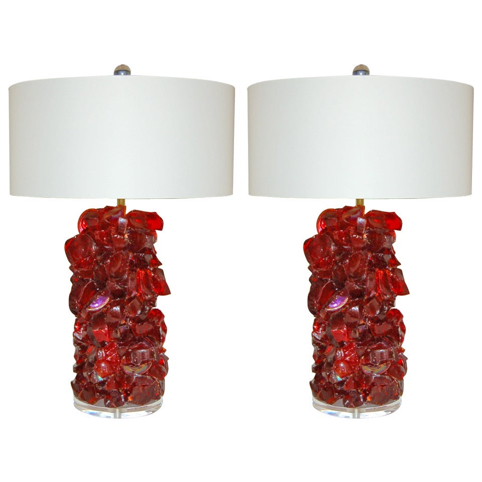 Red Rock Candy Recycled Glass Lamps For Sale