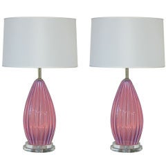 Pair of Vintage Murano Lamps by Seguso in Lavender Opaline
