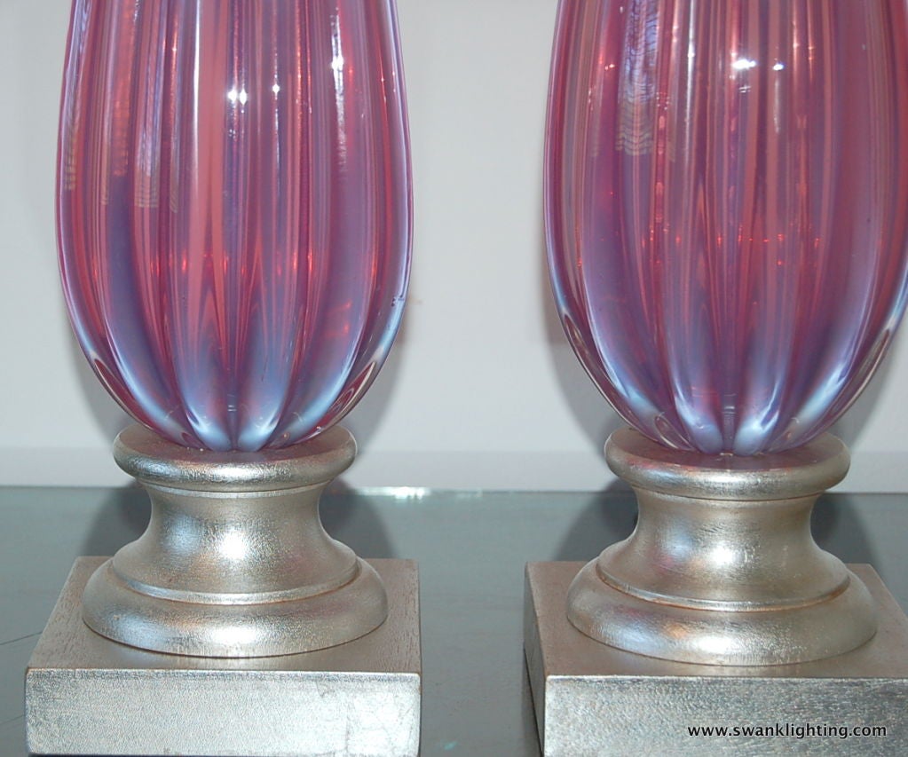 Italian Pair of Vintage Murano Lamps In Lavender Pink Opaline