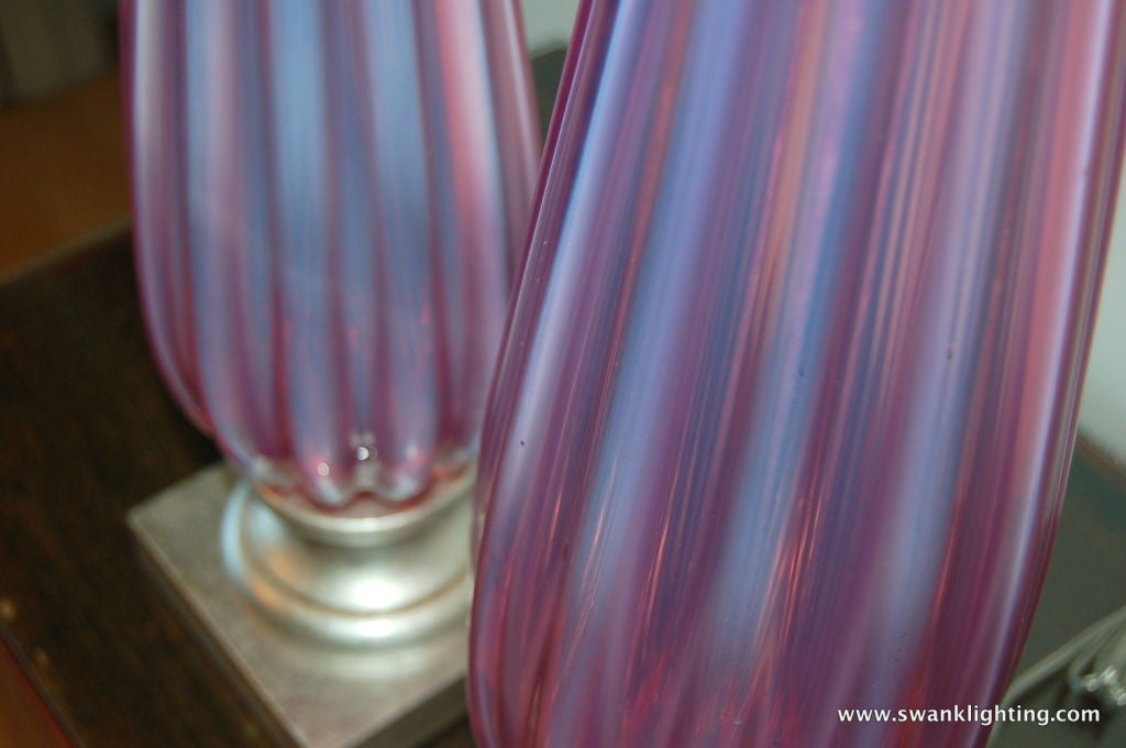 Murano Glass Pair of Vintage Murano Lamps In Lavender Pink Opaline