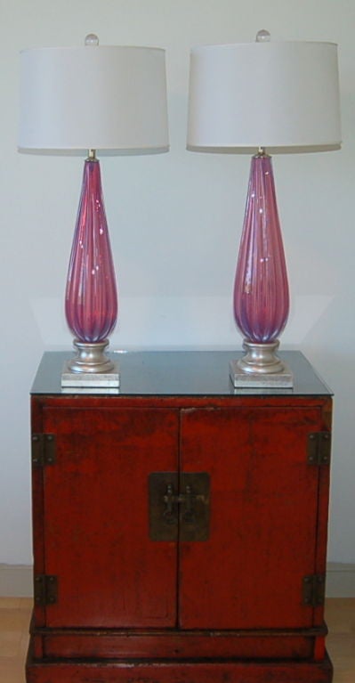 Pair of Vintage Murano Lamps In Lavender Pink Opaline 2