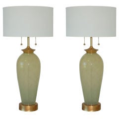 Vintage Monumental Murano Lamps in Celadon Frost