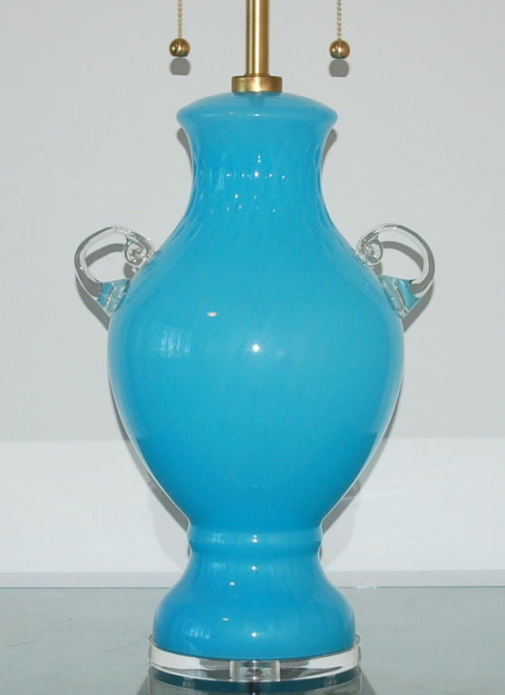 Mid-Century Modern Vintage Murano Glass Urn Lamp with Handles For Sale