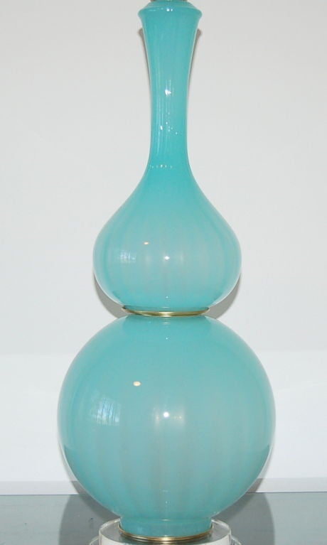 Italian Curvaceous Vintage Murano Lamp in Tiffany Blue Opaline For Sale