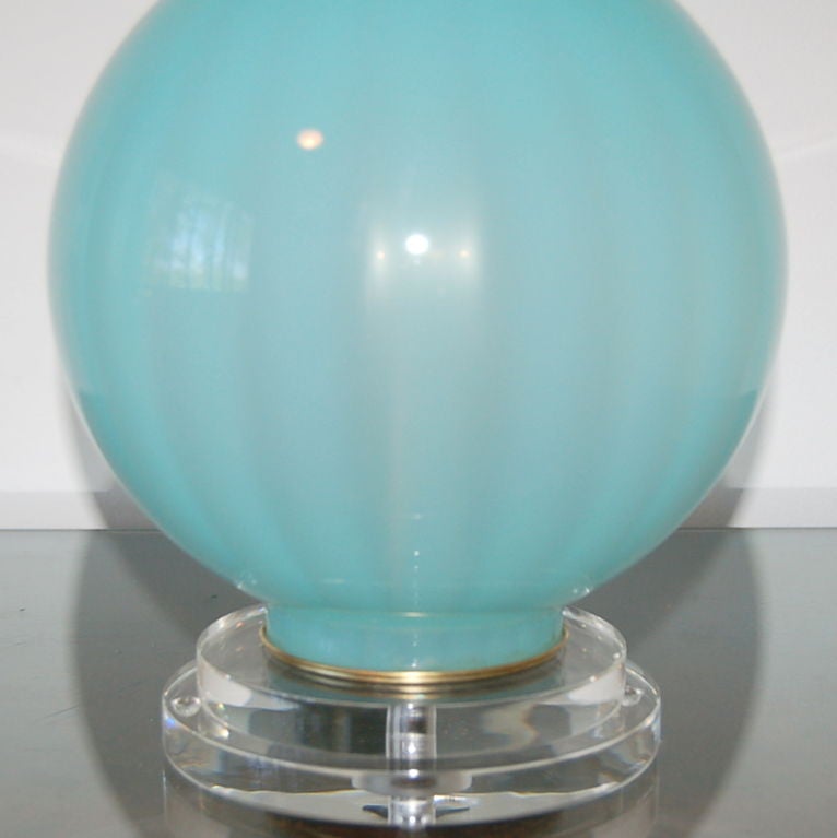 Curvaceous Vintage Murano Lamp in Tiffany Blue Opaline In Excellent Condition For Sale In Little Rock, AR