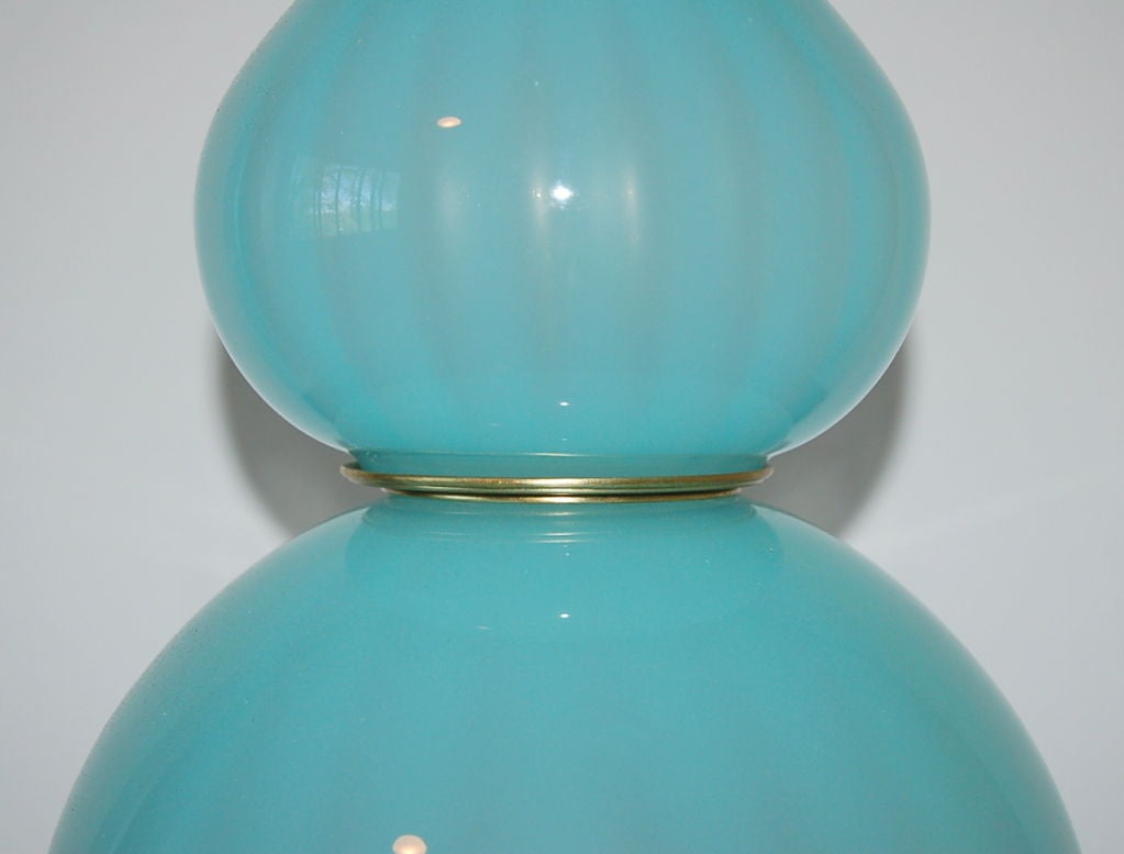 20th Century Curvaceous Vintage Murano Lamp in Tiffany Blue Opaline For Sale