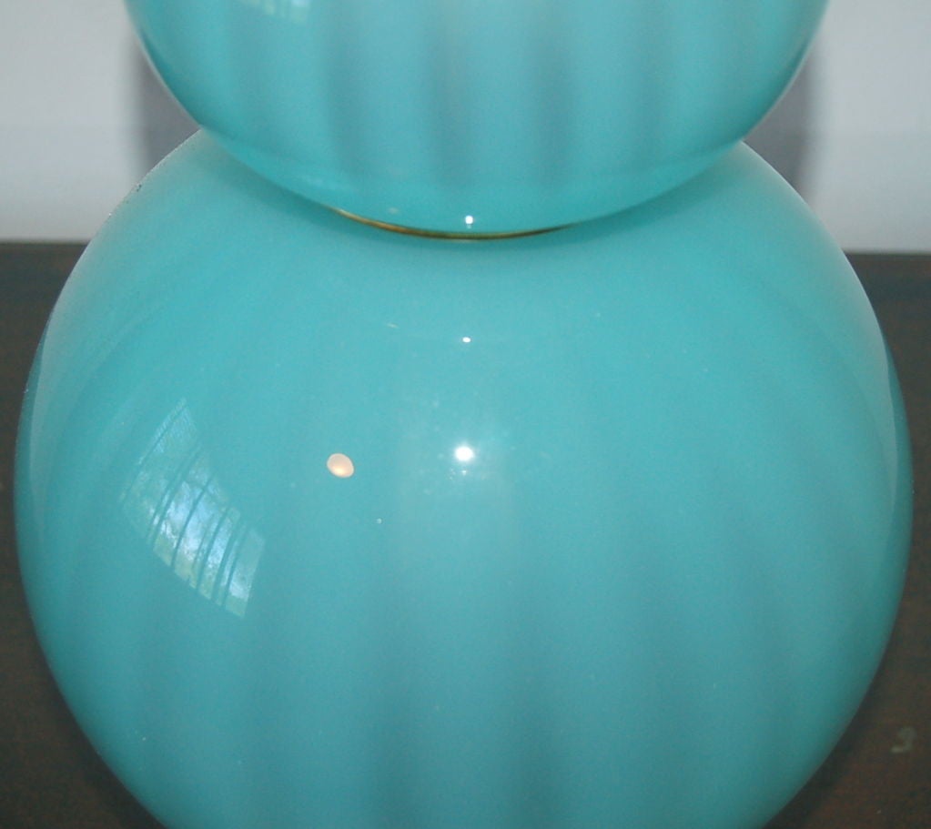 Curvaceous Vintage Murano Lamp in Tiffany Blue Opaline For Sale 1