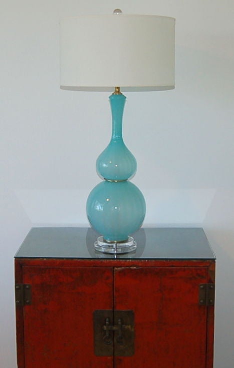 Curvaceous Vintage Murano Lamp in Tiffany Blue Opaline For Sale 2