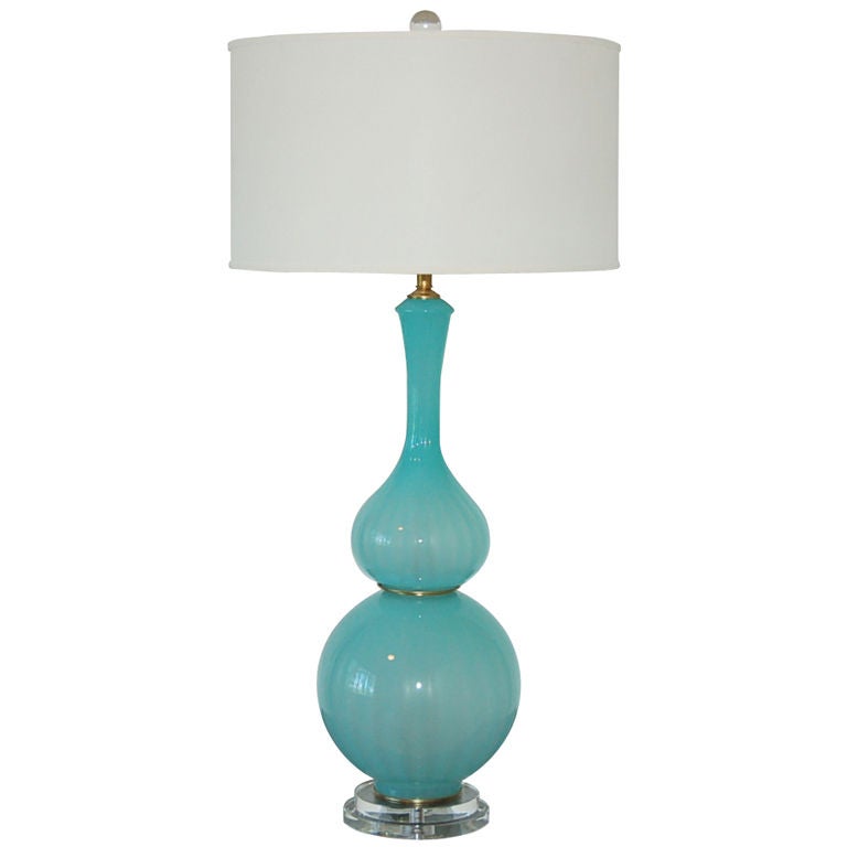 Curvaceous Vintage Murano Lamp in Tiffany Blue Opaline For Sale