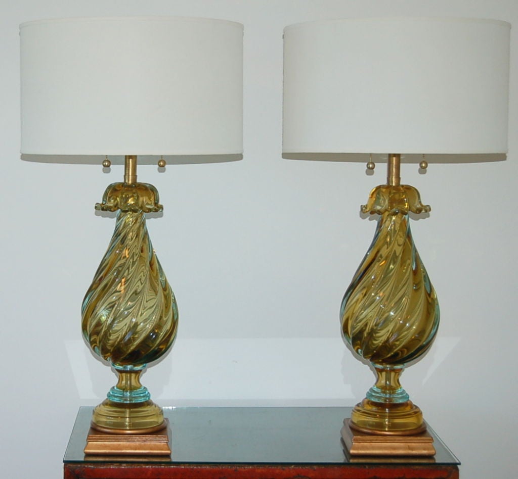 Hollywood Regency Gold Murano Table Lamps by Marbro For Sale