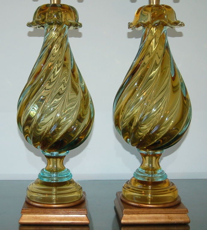 Italian Gold Murano Table Lamps by Marbro For Sale