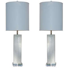Square Pair of Vintage Latticino Murano Lamps