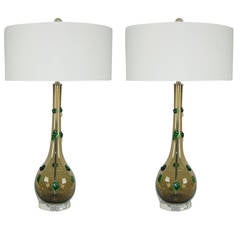 Grey Bronze Murano Table Lamps with Prunts
