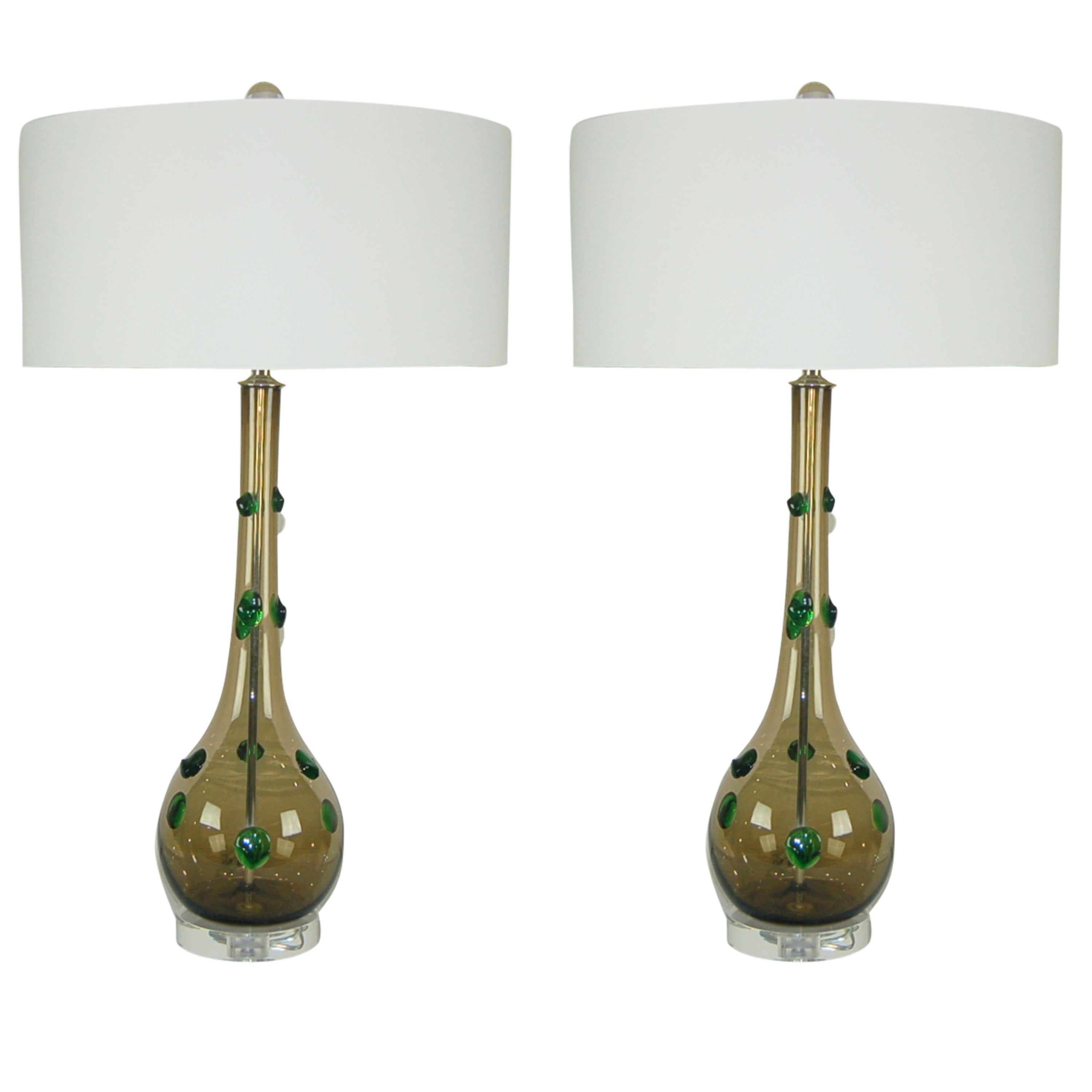 Grey Bronze Murano Table Lamps with Prunts For Sale