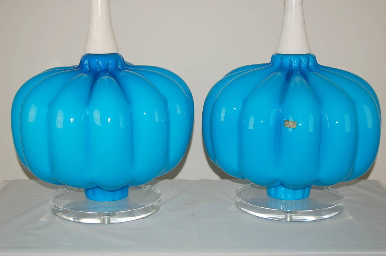Italian Blue Murano Table Lamps Pomodoro For Sale