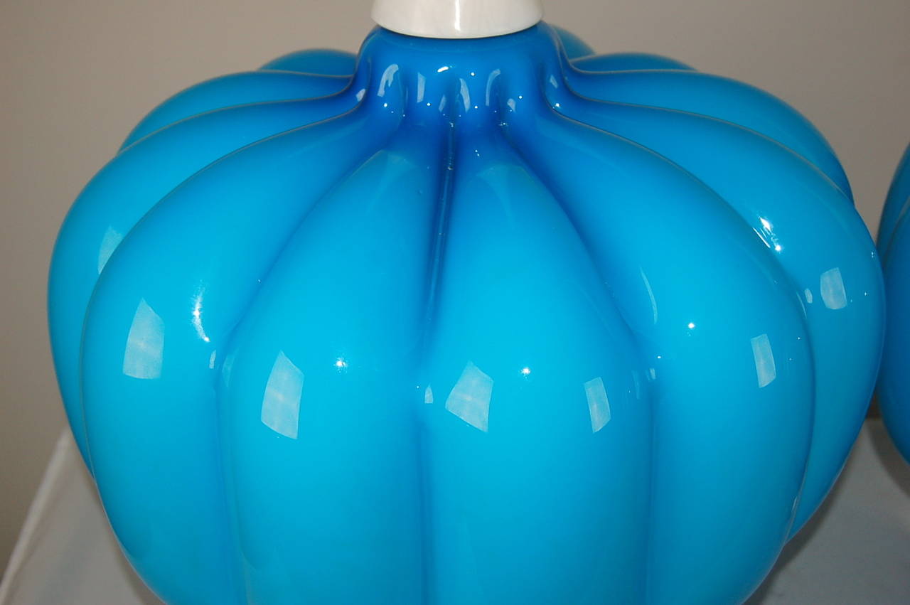 Plated Blue Murano Table Lamps Pomodoro For Sale