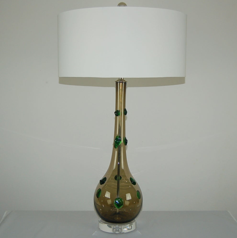 Mid-Century Modern Grey Bronze Murano Table Lamps with Prunts For Sale
