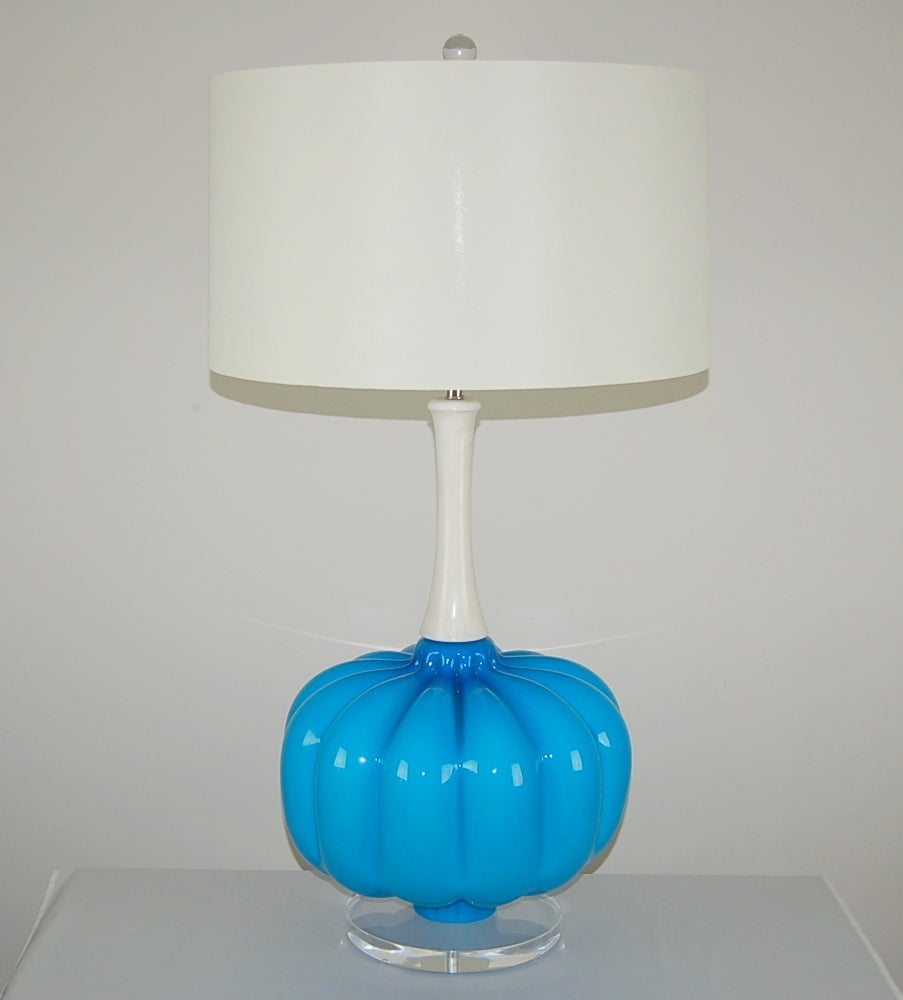 Mid-Century Modern Blue Murano Table Lamps Pomodoro For Sale