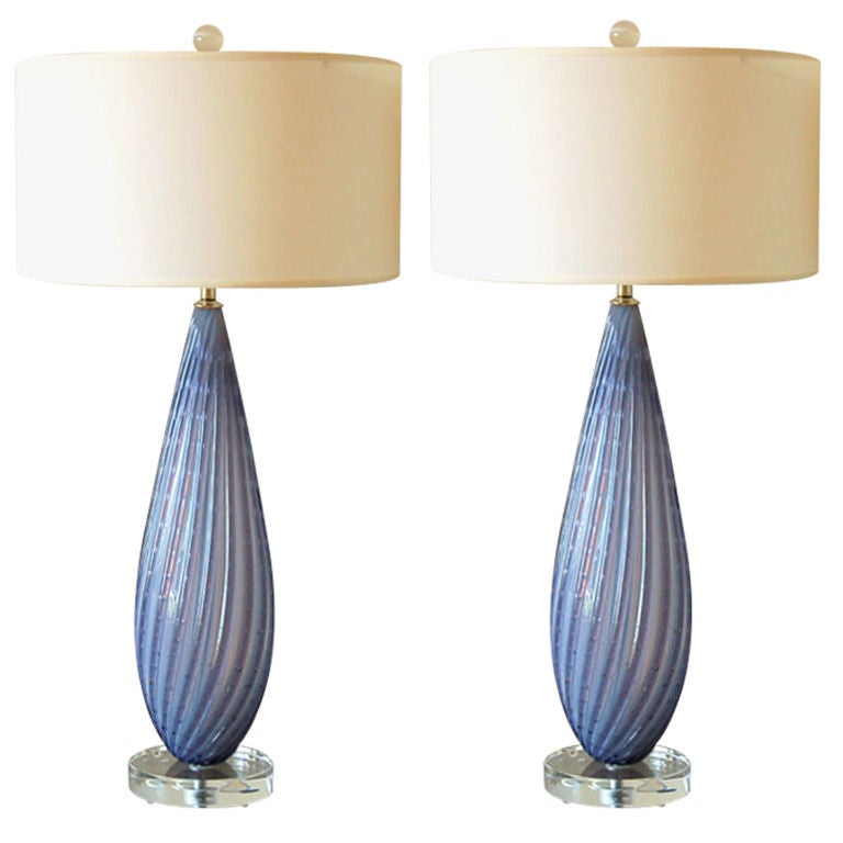 Vintage Murano Lamps in Deep Lavender Opaline For Sale