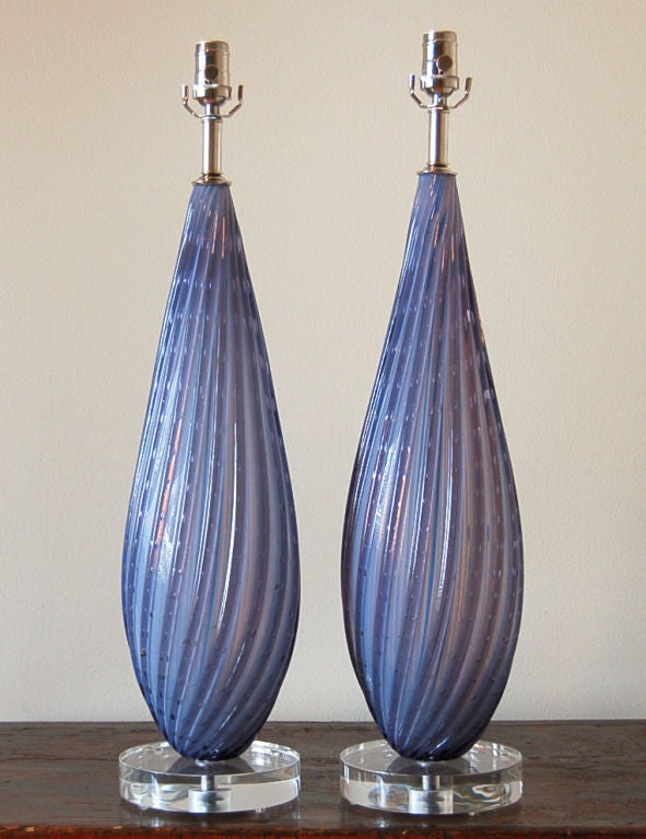 Mid-Century Modern Vintage Murano Lamps in Deep Lavender Opaline For Sale