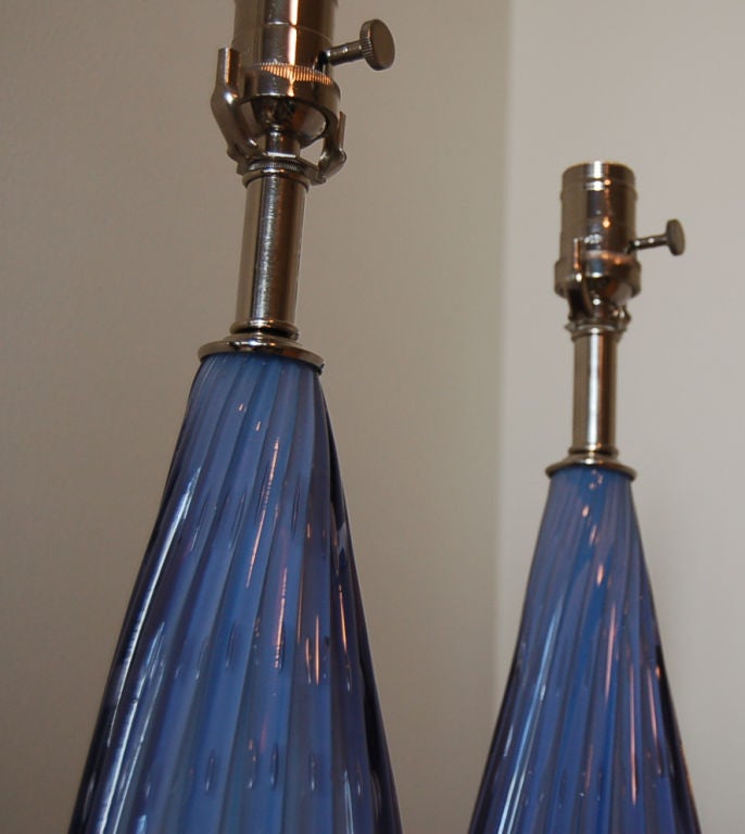 Lucite Vintage Murano Lamps in Deep Lavender Opaline For Sale