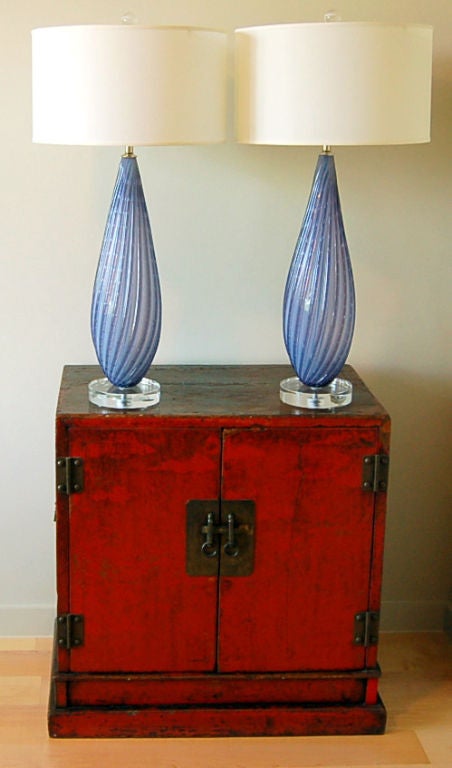 Vintage Murano Lamps in Deep Lavender Opaline For Sale 2