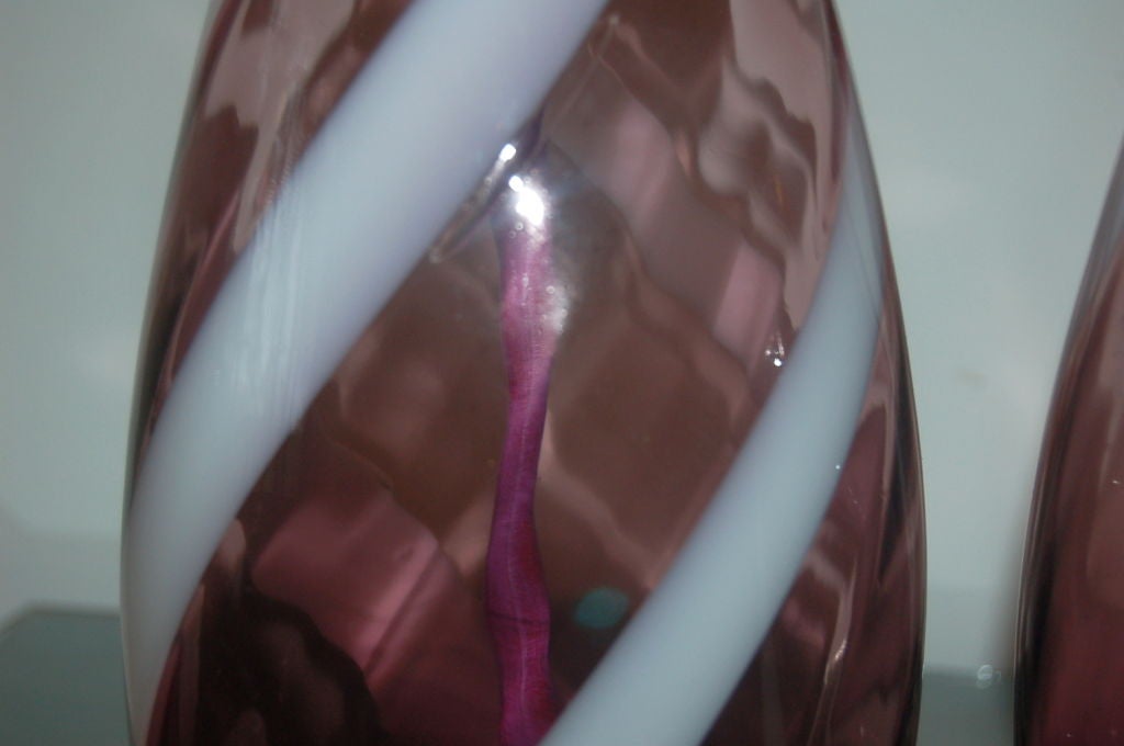 Lucite Vintage Italian Glass Lamps in Grape with White Ribbon Swirl