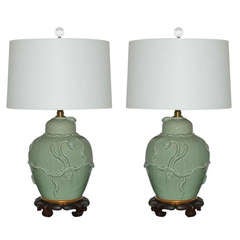 Matched Pair of Vintage Celadon Lamps by The Marbro Lamp Company