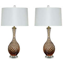 Pair of Vintage Murano Taupe Frost Lamps by Marbro Lamp Company