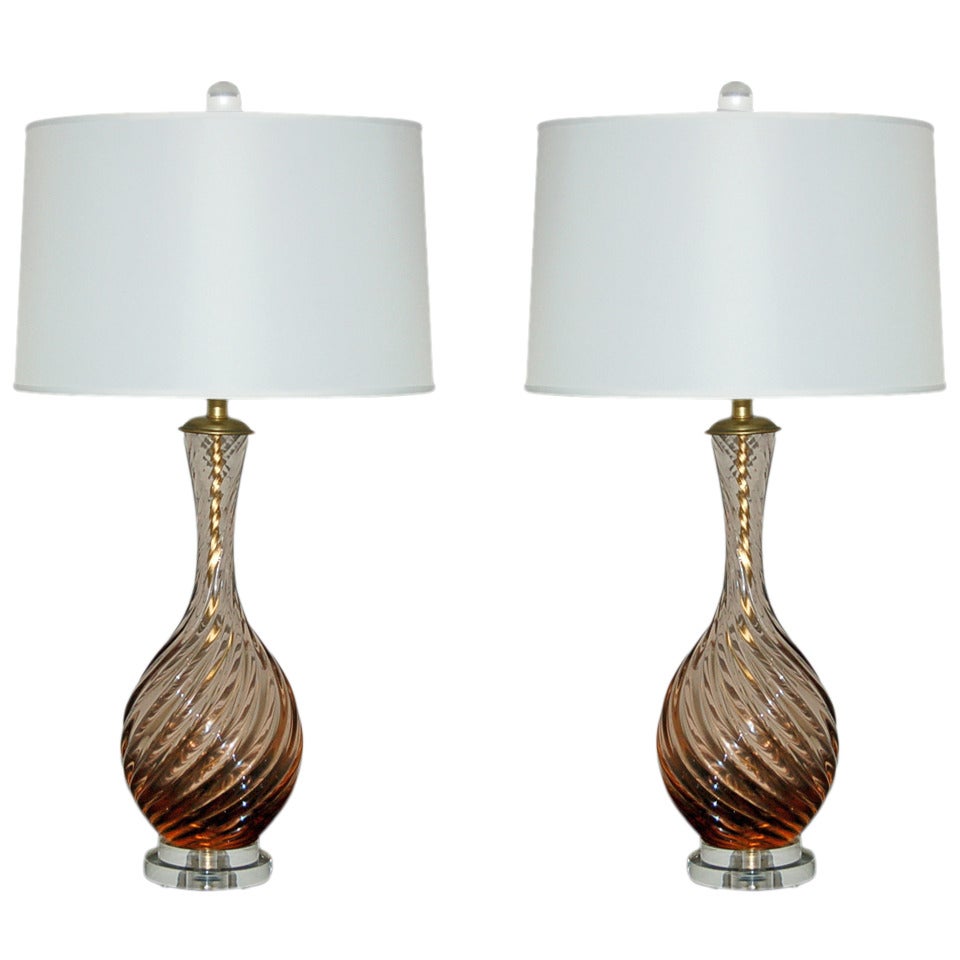 Pair of Vintage Murano Taupe Frost Lamps by Marbro Lamp Company For Sale