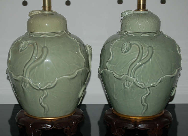 Unknown Matched Pair of Vintage Celadon Lamps by The Marbro Lamp Company For Sale