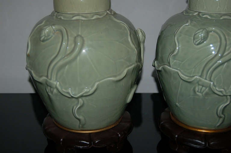Matched Pair of Vintage Celadon Lamps by The Marbro Lamp Company In Excellent Condition For Sale In Little Rock, AR