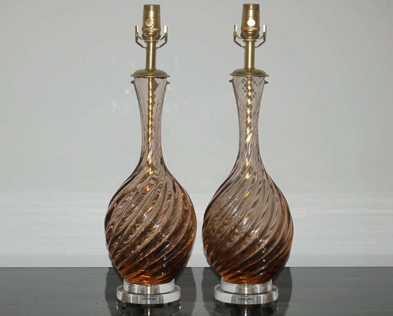 Mid-Century Modern Pair of Vintage Murano Taupe Frost Lamps by Marbro Lamp Company For Sale