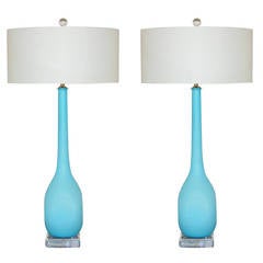 Sky Blue Vintage Murano Long Neck Lamps