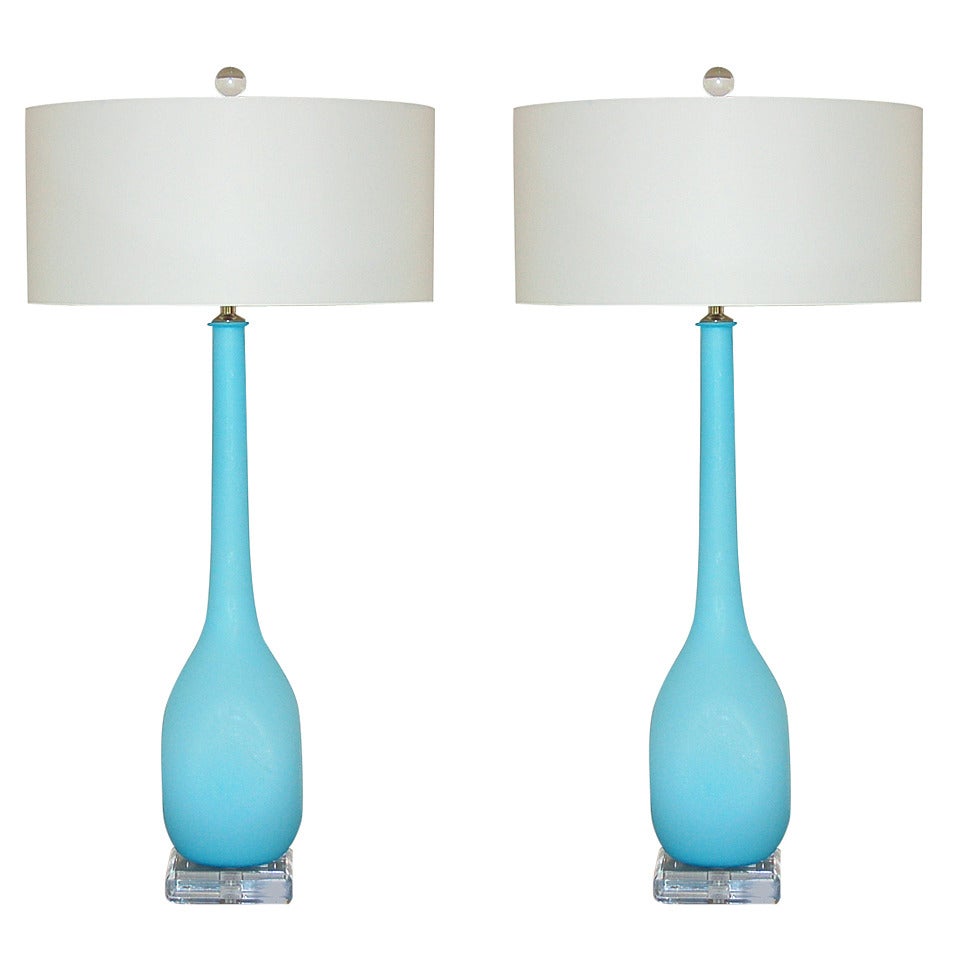 Sky Blue Vintage Murano Long Neck Lamps For Sale