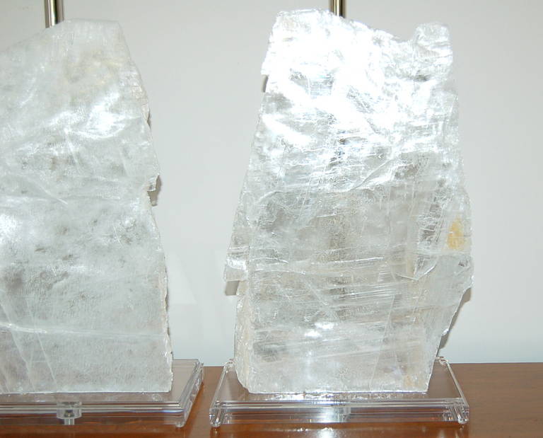 Contemporary Matched Pair of Small Selenite Table Lamps