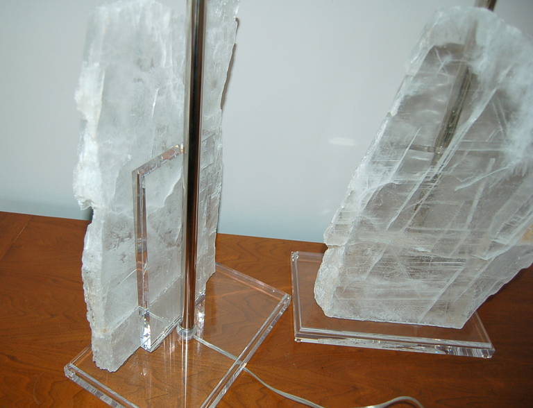 Matched Pair of Small Selenite Table Lamps 3