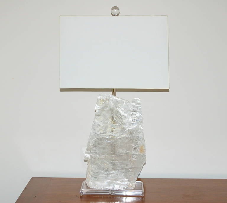 Mid-Century Modern Matched Pair of Small Selenite Table Lamps
