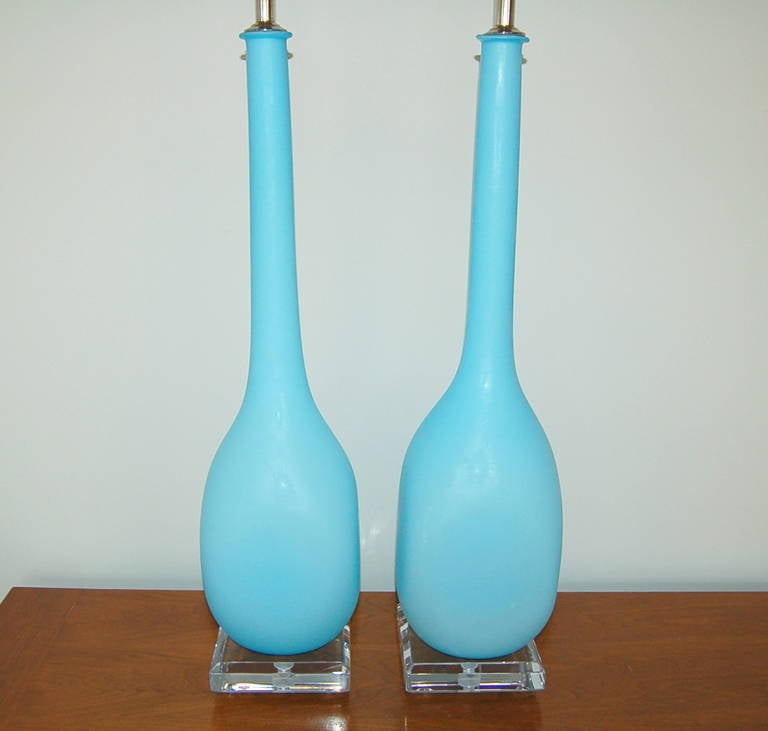 Sky Blue Vintage Murano Long Neck Lamps In Excellent Condition For Sale In Little Rock, AR