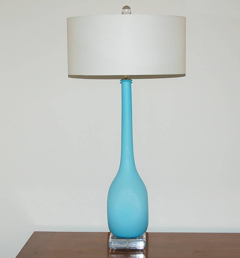 Mid-Century Modern Sky Blue Vintage Murano Long Neck Lamps For Sale