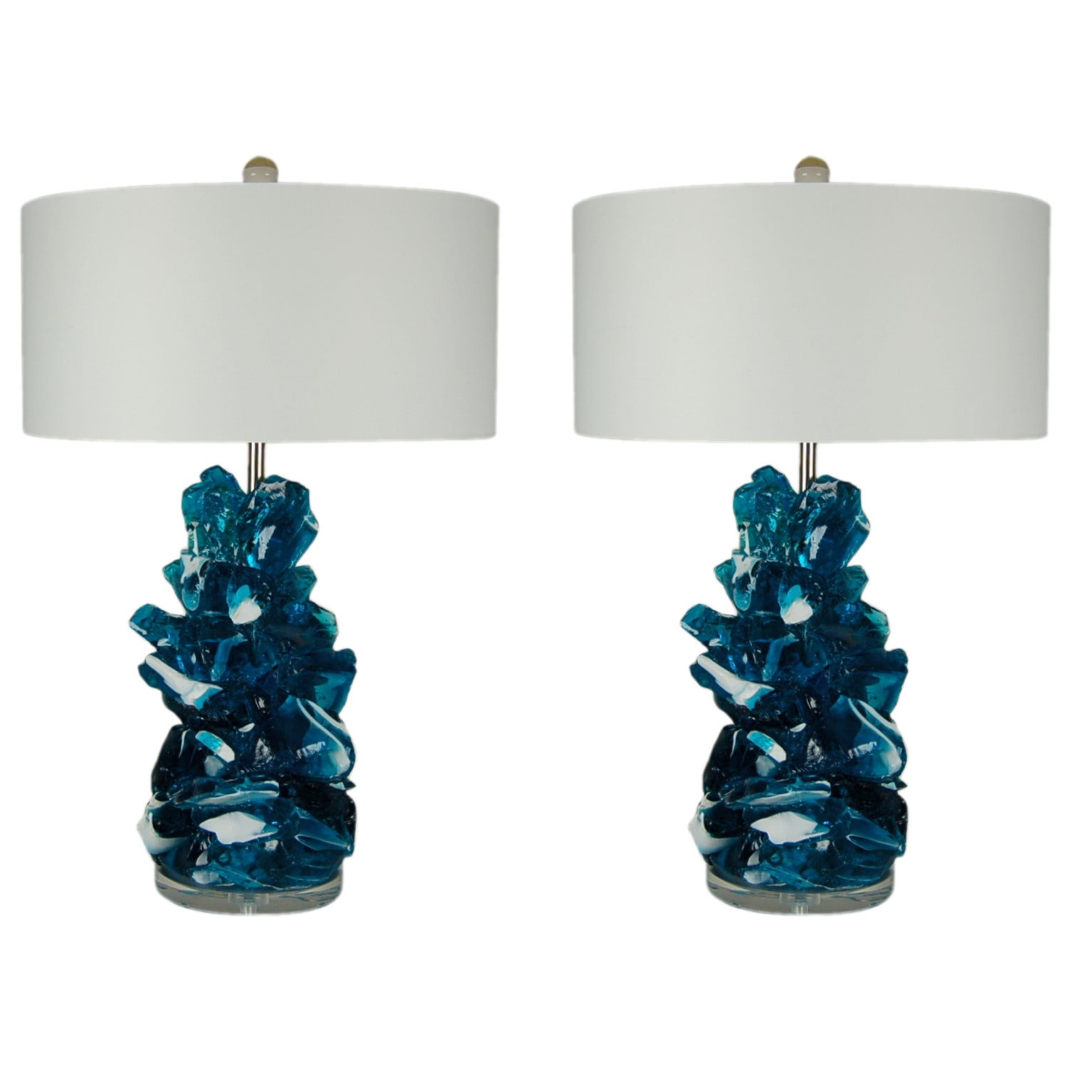 Blue Striped Rock Candy Lamps by Swank Lighting For Sale