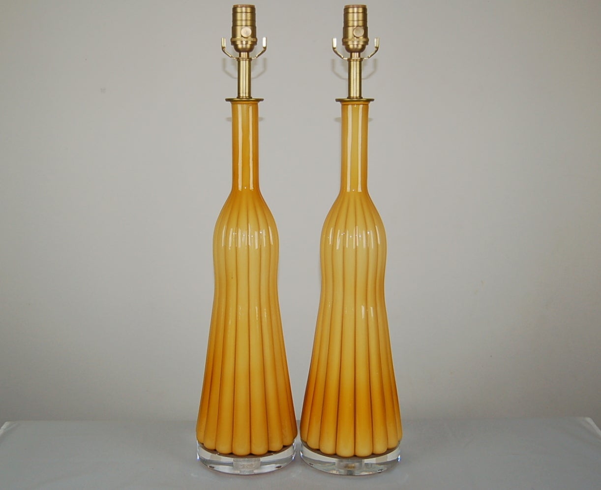 Mid-Century Modern Gold Murano Table Lamps  For Sale