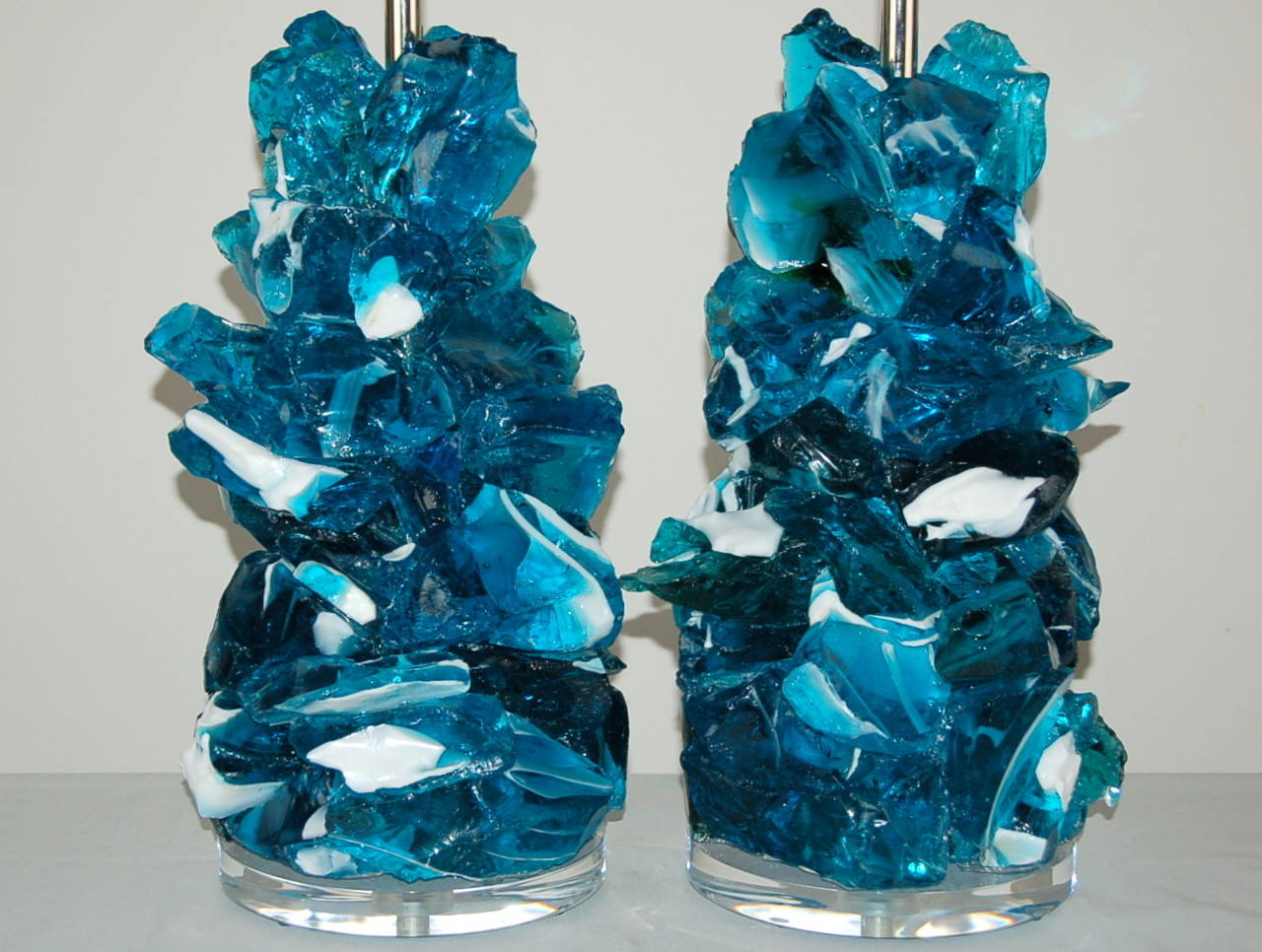 American Blue Striped Rock Candy Lamps by Swank Lighting For Sale