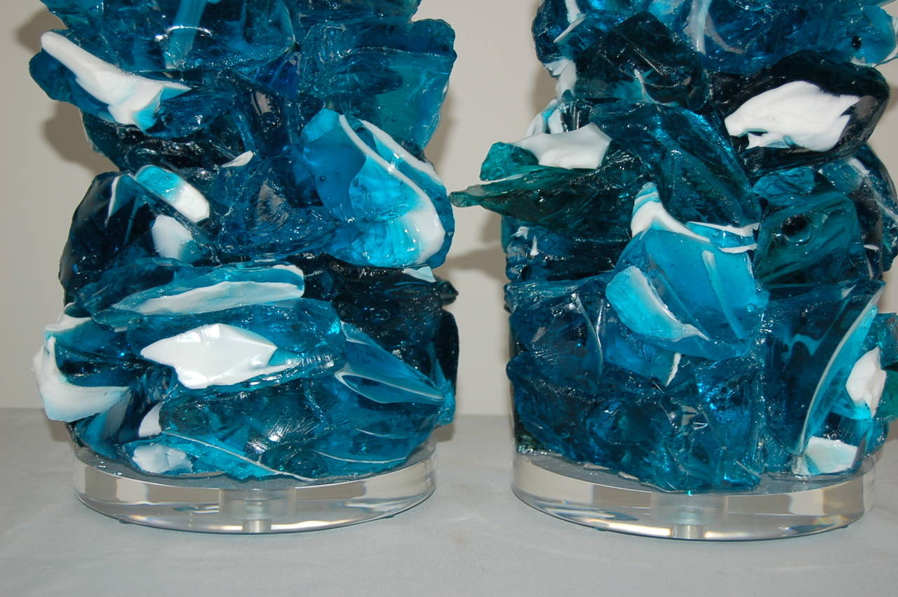 Blue Striped Rock Candy Lamps by Swank Lighting In Excellent Condition For Sale In Little Rock, AR