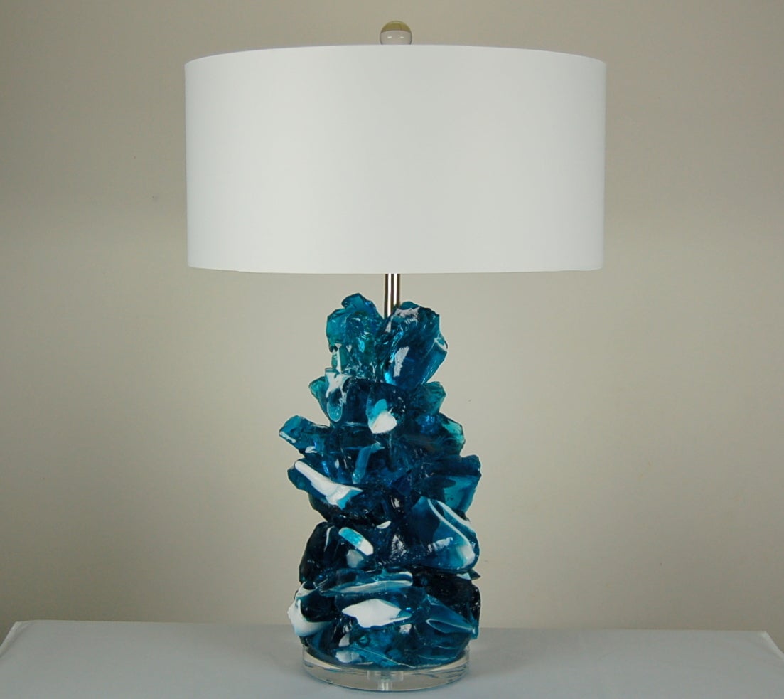 Organic Modern Blue Striped Rock Candy Lamps by Swank Lighting For Sale