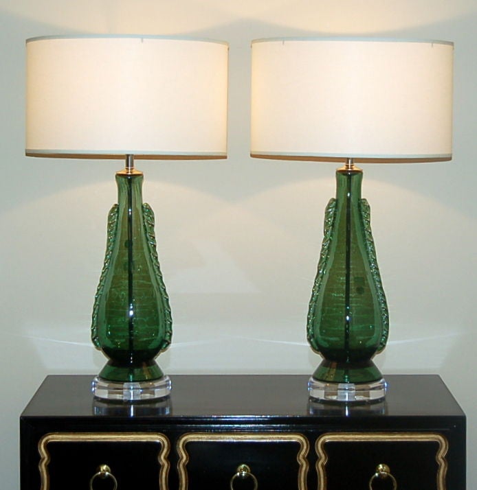 Vintage Murano Lamps with Rigaree Fins in Green