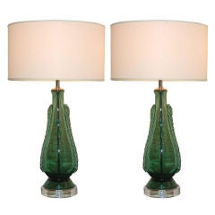 Vintage Murano Lamps with Rigaree Fins in Green