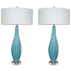 Pair of Vintage Murano Winged Lamps in Spring Sky