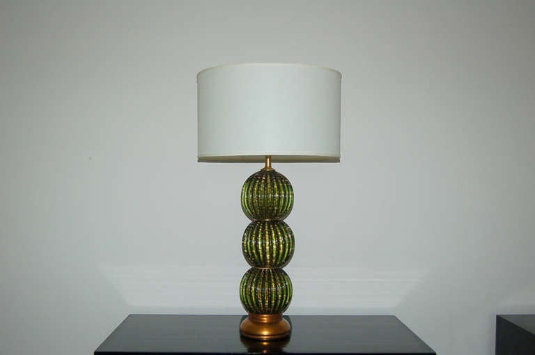 Pair of Stacked Murano Ball Lamps in Emerald Green